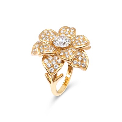 Bague Azalée en or jaune, diamant de 1,22 carat blanc H pur 10 x et diamants pour 2,68 carats