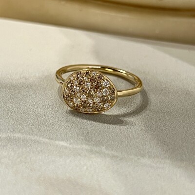 Bague Galet en or rose, diamants cognac et diamants