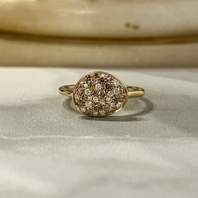 Bague Galet en or rose, diamants cognac et diamants