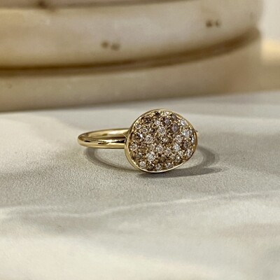 Bague Galet en or rose, diamants cognac et diamants