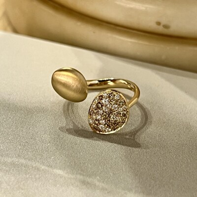 Bague Galet en or rose, diamants cognac et diamants