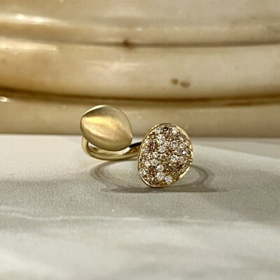 Bague Galet en or rose, diamants cognac et diamants