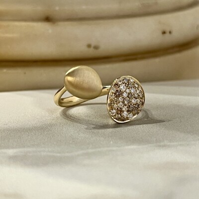 Bague Galet en or rose, diamants cognac et diamants