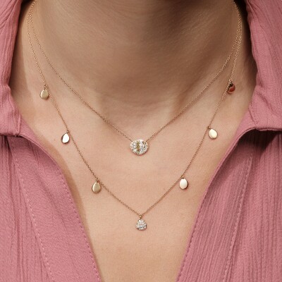 Collier Galet en or rose et diamants