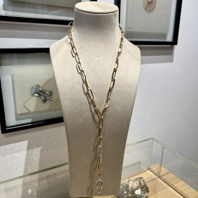 Sautoir Toutânkhamon en or jaune, or blanc et diamants pour 1,20 carat