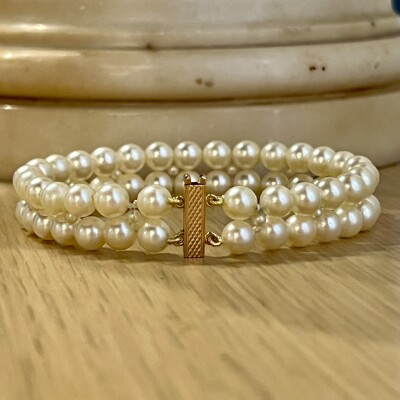 Bracelet 2 rangs en or jaune et perles
