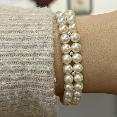 Bracelet 2 rangs en or jaune et perles