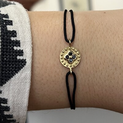 Bracelet Trèfle en or jaune et diamants noirs