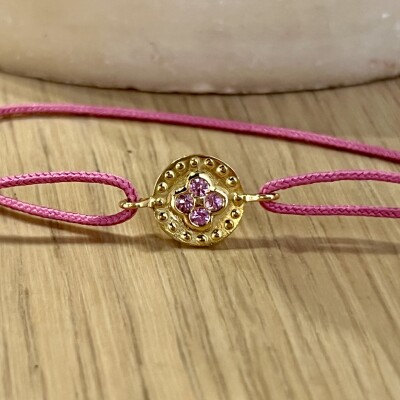 Bracelet Trèfle en or jaune et saphirs rose