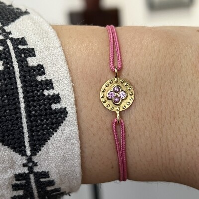 Bracelet Trèfle en or jaune et saphirs rose