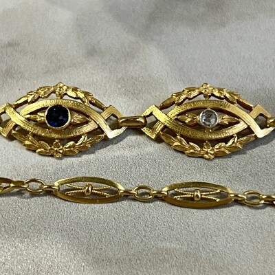Collier Art Nouveau transformable en bracelet en or jaune de 28,4 grammes, saphirs et diamants vers 1900