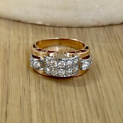 Bague en or rose, platine et diamants de taille ancienne pour 0,60 carat