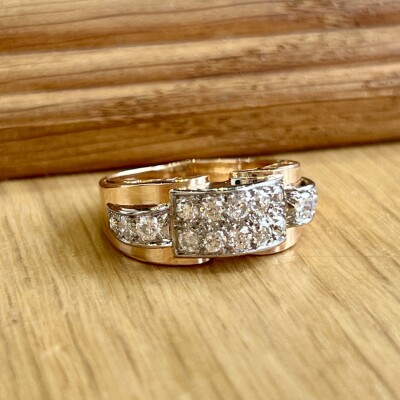 Bague en or rose, platine et diamants de taille ancienne pour 0,60 carat