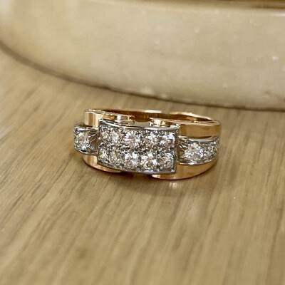 Bague en or rose, platine et diamants de taille ancienne pour 0,60 carat