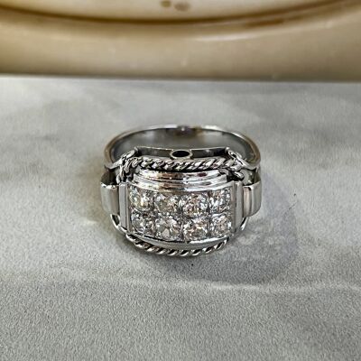 Bague en or blanc, platine et diamants de taille ancienne pour 0,80 carat