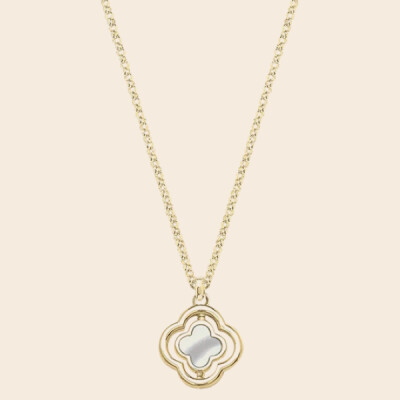 Collier réversible argent doré, oxyde de zirconium, nacre