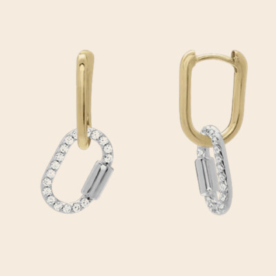 Boucles d'oreilles argent bicolore, oxyde de zirconium