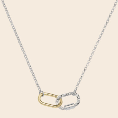 Collier argent bicolore, oxyde de zirconium