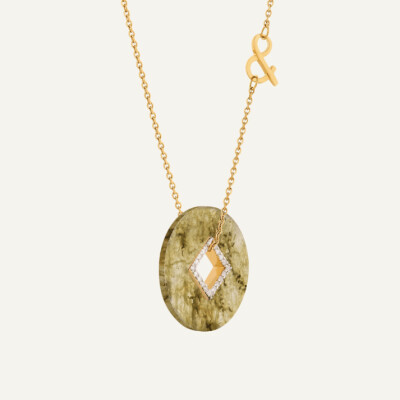 Médaille min&ral Joaillerie Coins en or jaune, labradorite et diamant