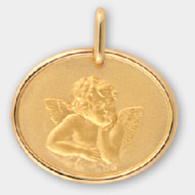 Médaille or jaune ange ovale couché