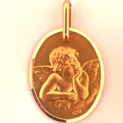 Médaille or jaune ange ovale