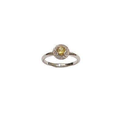 Bague Or blanc, Saphir jaune et Diamants