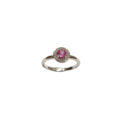 Bague Or blanc, Saphir rose et Diamants