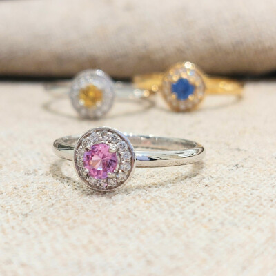 Bague Or blanc, Saphir rose et Diamants