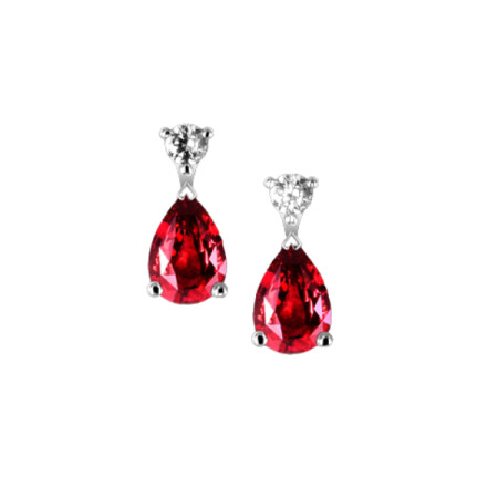 Boucles d'oreilles en or blanc, rubis et diamants