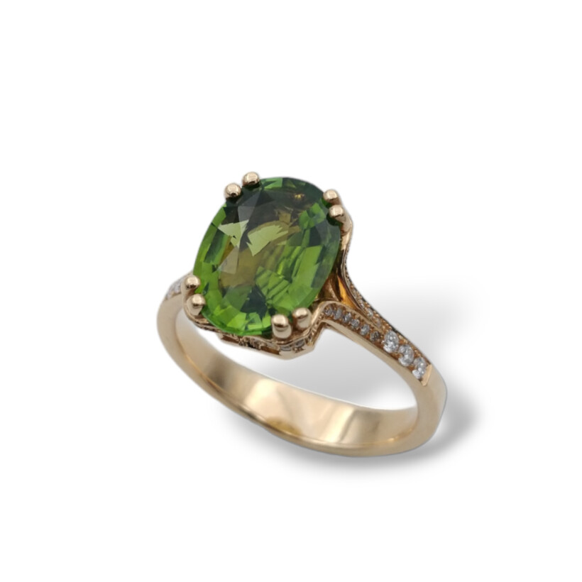 Bague or rose Tourmaline verte 2.70ct Diamants 0.19ct