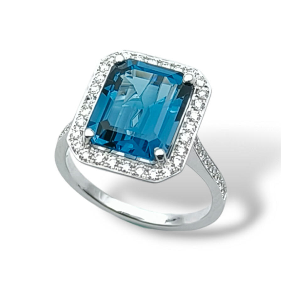 Bague or gris 750/1000 Topaze Bleu London