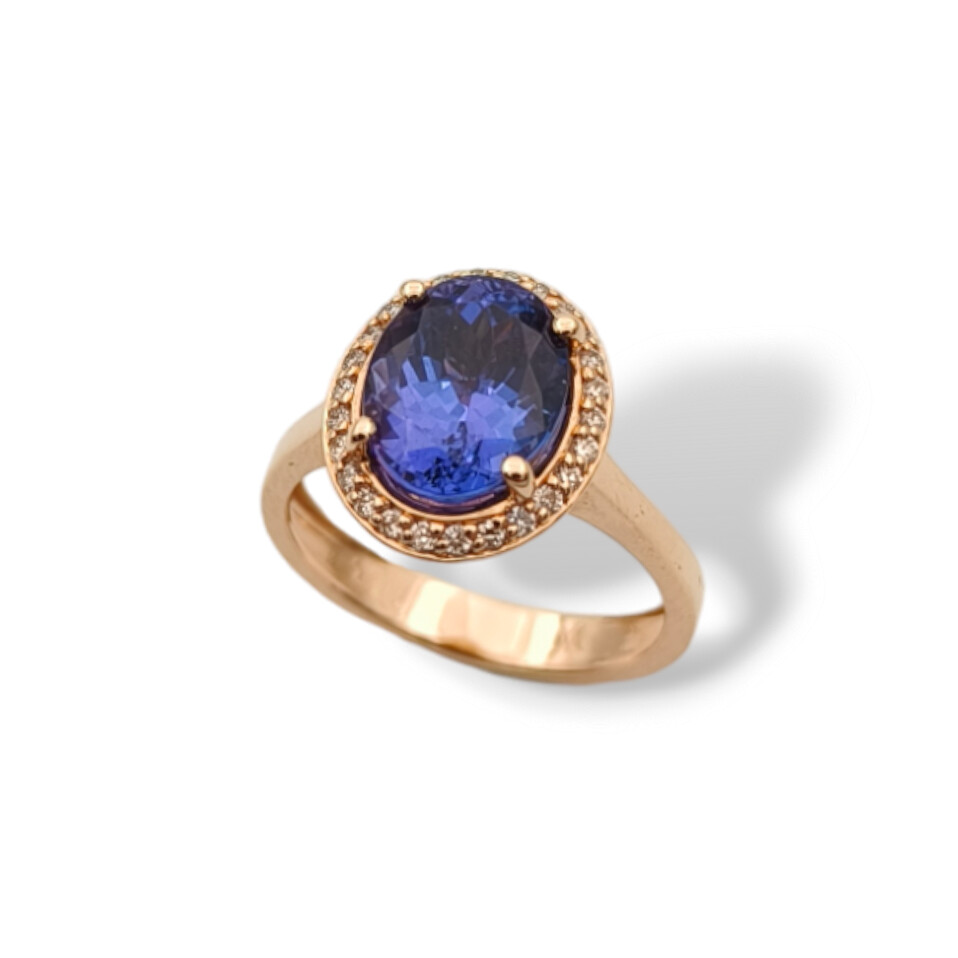 Bague or rose 750/1000, Tanzanite et Diamants