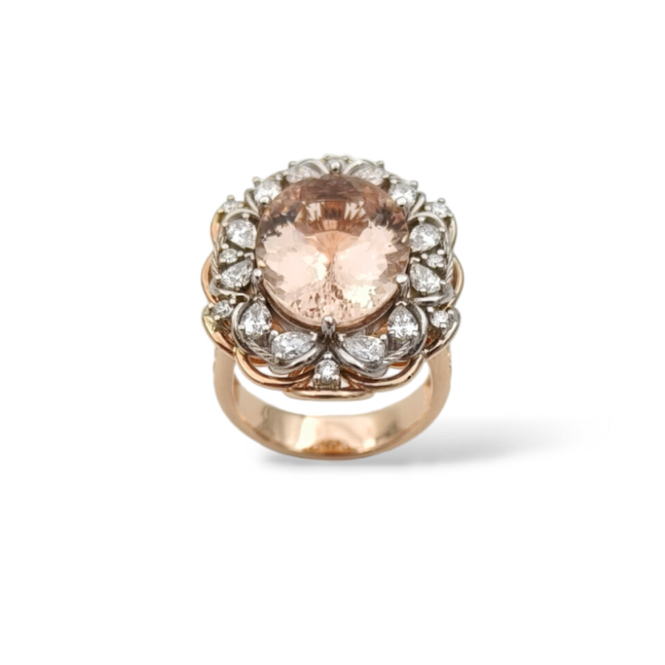 Bague or rose 750/1000 Morganite Diamants