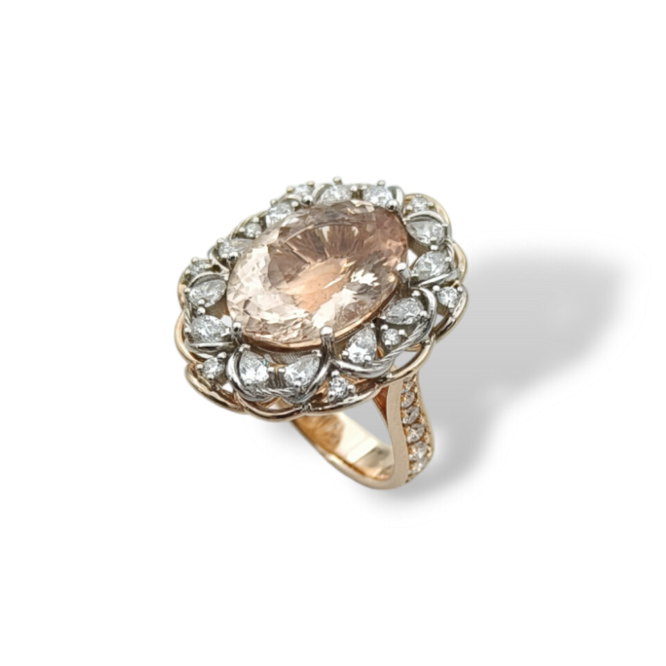 Bague or rose 750/1000 Morganite Diamants