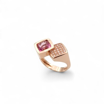 Bague or rose 750/1000 Topaze rose et Diamants