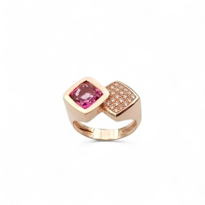 Bague or rose 750/1000 Topaze rose et Diamants