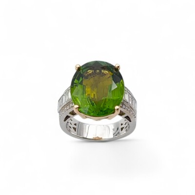 Bague or blanc 750/1000 Tourmaline et Diamants