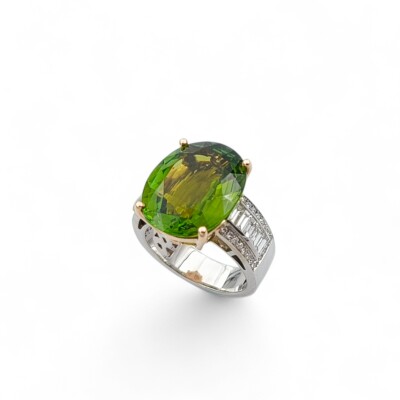Bague or blanc 750/1000 Tourmaline et Diamants