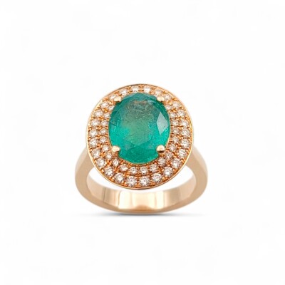 Bague or jaune 750/1000 Emeraude et Diamants