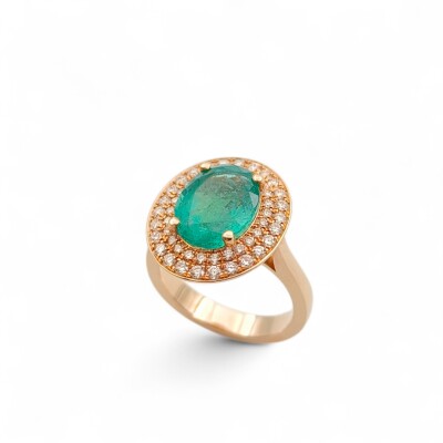 Bague or jaune 750/1000 Emeraude et Diamants