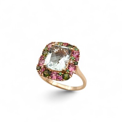 Bague or rose 750/1000 Topaze verte