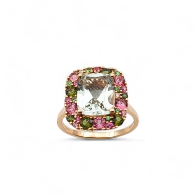 Bague or rose 750/1000 Topaze verte