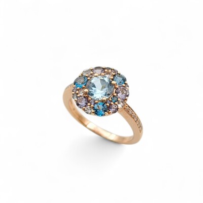 Bague or rose 750/1000 Topaze bleue