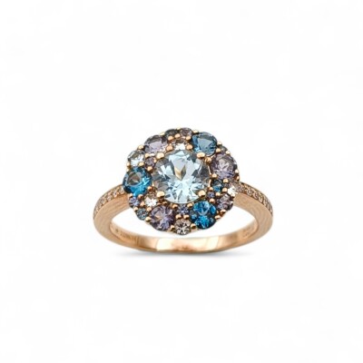 Bague or rose 750/1000 Topaze bleue