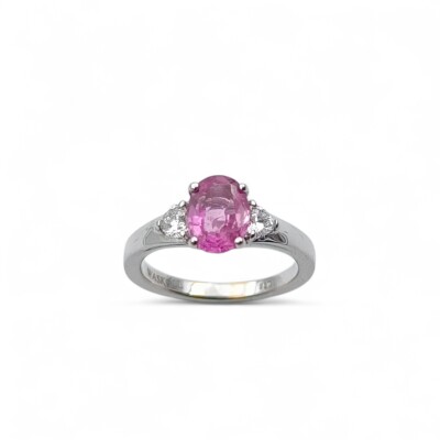 Bague or blanc 750/1000 Saphir rose et Diamants