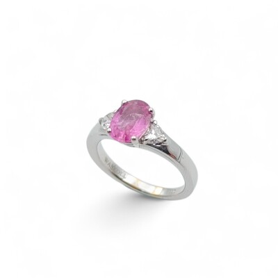 Bague or blanc 750/1000 Saphir rose et Diamants
