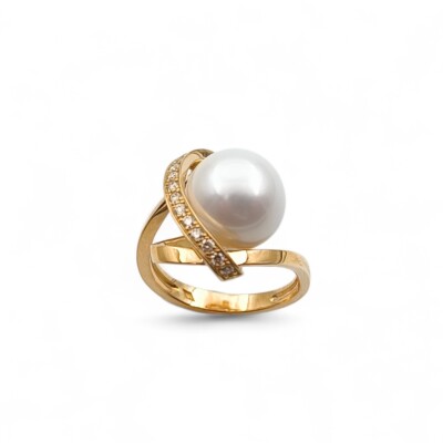 Bague or jaune Perle de culture et Diamants