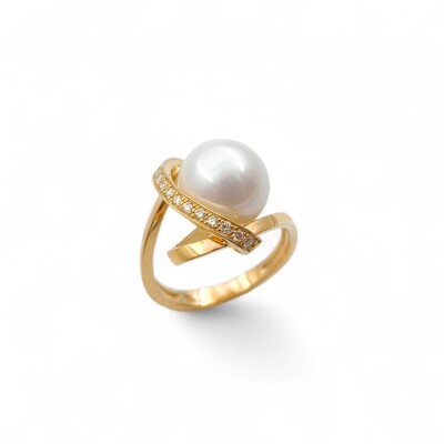 Bague or jaune Perle de culture et Diamants