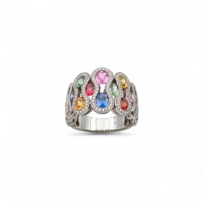Bague Waskoll or blanc Saphirs multicouleur et Diamants