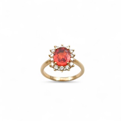 Bague Waskoll or jaune Saphir orange, et Diamants